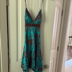 Single Turquoise and Brown Mini Dress